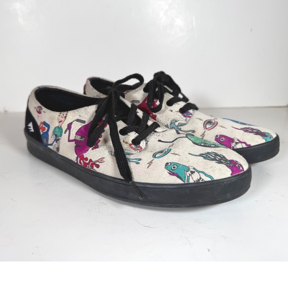 Emerica x Toy Machine The Romero Hand Painted Skate Shoes Men 8 White Black